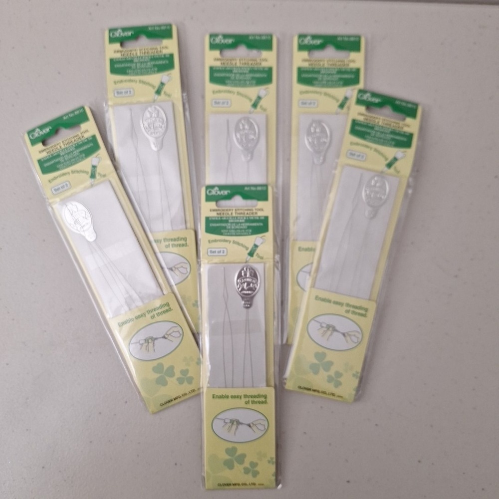 Clover Embroidery Stitching Tool Needle Threaders 2 Per Pack, Set of 6, JAPAN
